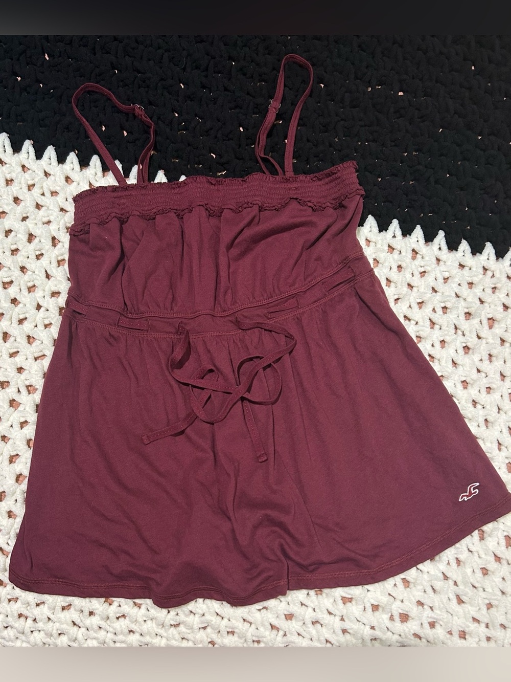 Vintage Y2K Hollister smocked strapless tie waist Babydoll top